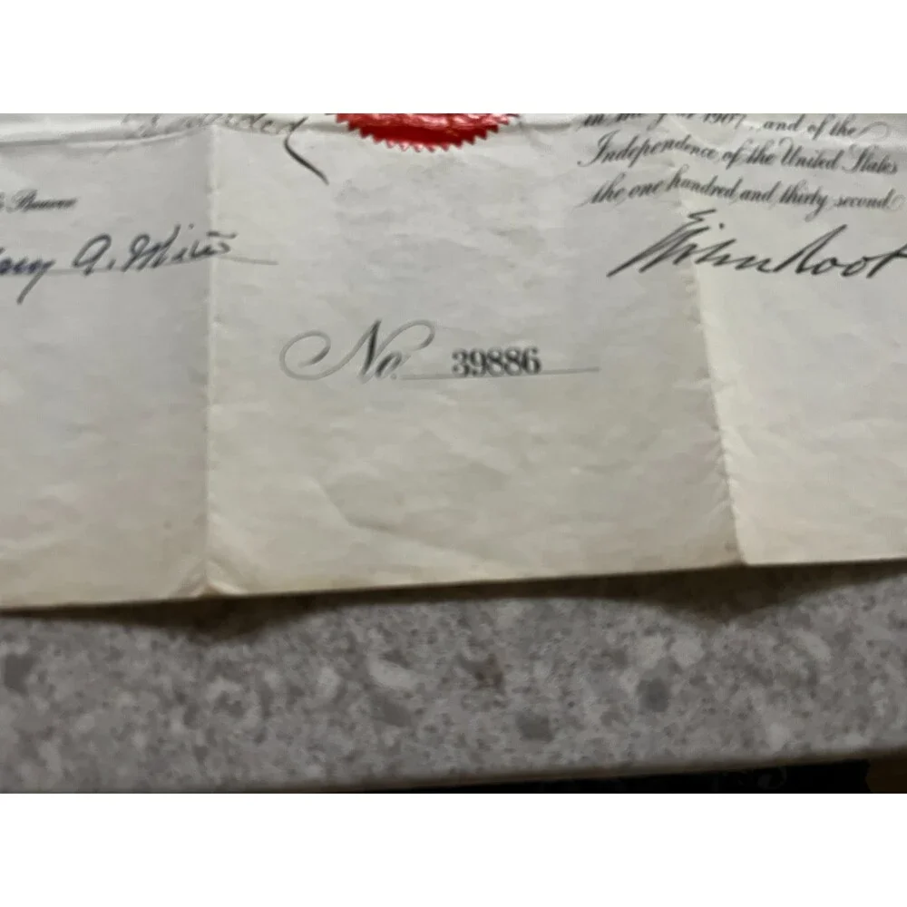1907 US Passport certificate Department of State seal & signed by Elihu Root